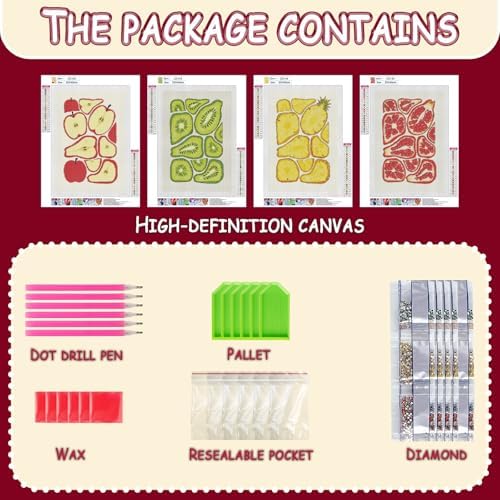 DOTSOPS 4Pcs Fruit Slices Diamond Painting Kits for Adults Round Full Drill