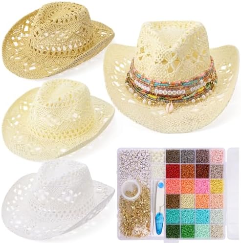 Twistover DIY Cowgirl Hat Craft Set with Beaded Make Your Own Bohemian Coastal Beach Straw Hat for Women Bachelorette Party
