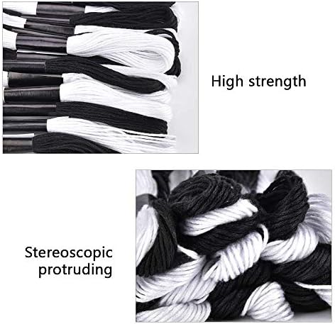 24 Skeins Cross Stitch Threads, Black and White Cotton Embroidery Floss Friendship Bracelets Floss with 12 Pieces Floss Bobbins for Knitting, Cross Stitch Project