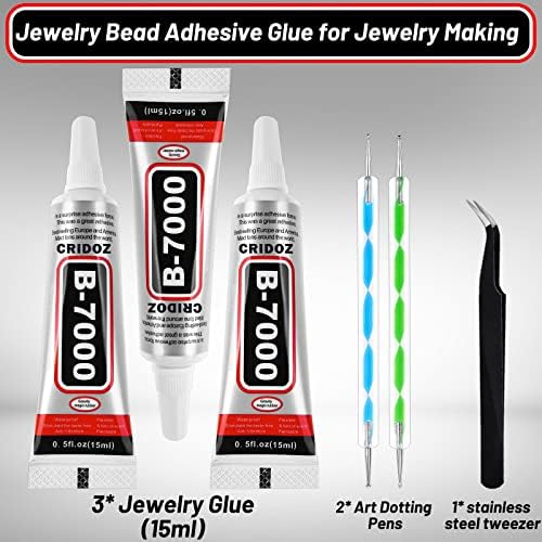 B7000 Rhinestone Glue for Jewelry Making, Clear Craft Glue with Precision Tips Dotting Pens for Metal, Stone, Nail Art, Beading, Wood, Glass - 0.5 fl oz, 3 Packs