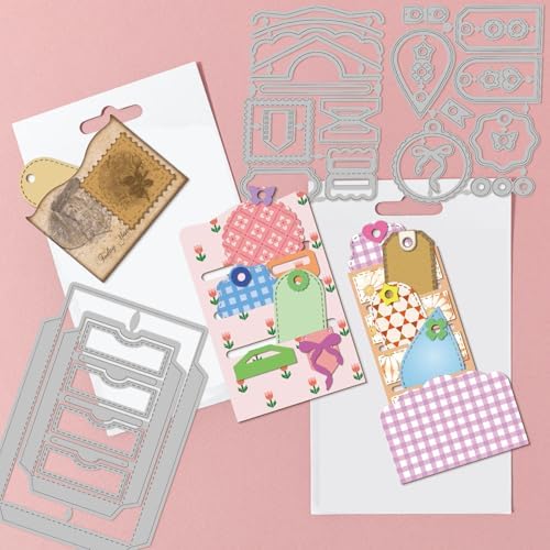GLOBLELAND 3D Pocket Label Background Cutting Dies for Card Making Slot Envelope Frame Cut Die for DIY Scrapbooking Journal Embossing Paper Craft Decor