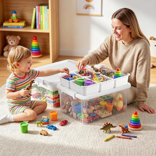 Citylife 17QT 2-Pack Toy Organizer Craft Storage Buildable Lid Movable Tray