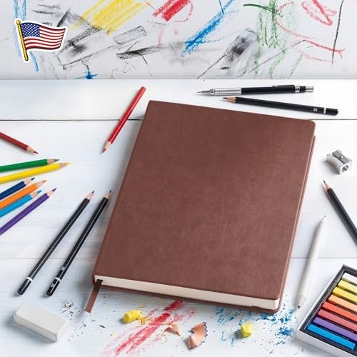 BROWNSTONE JOURNALS A4 Sketch Book Hardcover - 80 Sheets 100 GSM Paper | 8.5" x 11.5", Lay Flat, Vegan Leather Hardcover, Elastic Band, Back Pocket, Art Drawing Book for Adults & Students