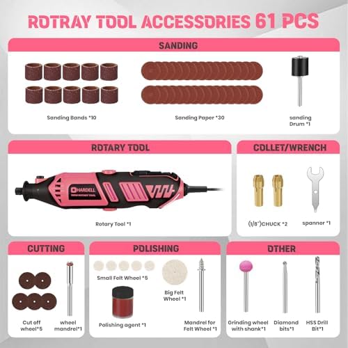 180W Corded Rotary Tool Kit, 8000-35000 RPM 61 Accessories for DIY | Powerful 180W Rotary Tool Kit for Cutting, Sanding, Grinding, Polishing, Engraving & Drilling
