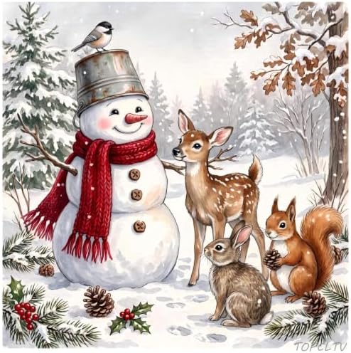 Christmas Diamond Art Kits for Adults,Snowman with animals Diamond Painting