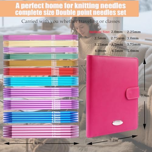 Mdoker 55pcs Double Point Knitting Needles Set Aluminum Knitting Needle 11 Size 2.0mm-5.0mm,6-inch Length Knitting Kits for Handmade Creative DIY Knitting Yarn Projects(Red)
