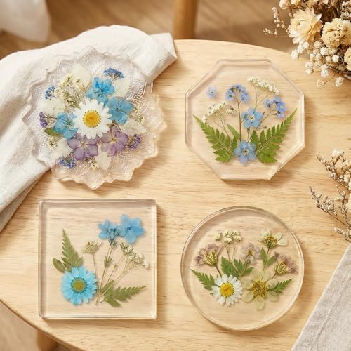 KISREL Epoxy Resin Kit for Beginners, 12OZ Resin Kit with Silicone Coaster Molds, Complete Accessories Include Mica Powders, Dried Flowers, Measuring Cups and Other Resin Supplies for DIY