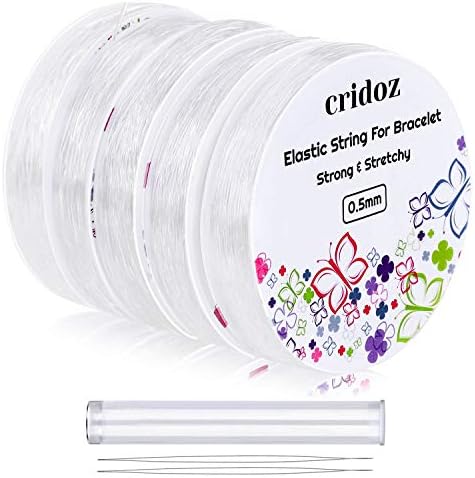 Stretchy String for Bracelets, Cridoz 5 Rolls Clear Elastic String Stretch Cord Jewelry Bead Bracelet String with 2 Pcs Beading Needles for Seed Beads, Pony Beads