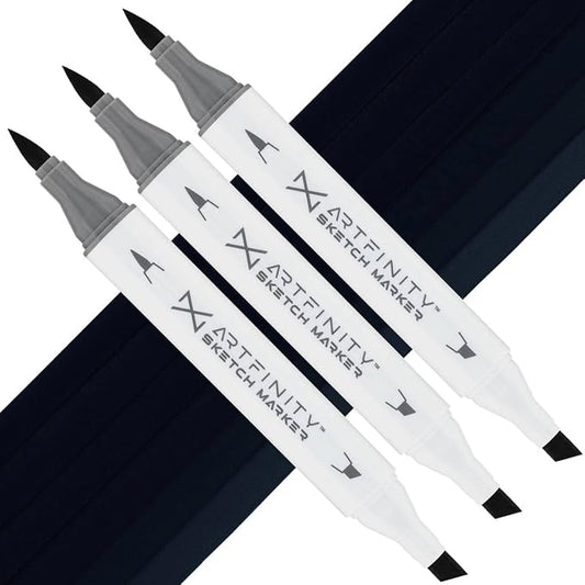 Artfinity Sketch Markers - Set of 3 - Blue Black B8-10, Vibrant, Professional, Dye-Based Alcohol Markers for Artists, Drawing, Travel, & More