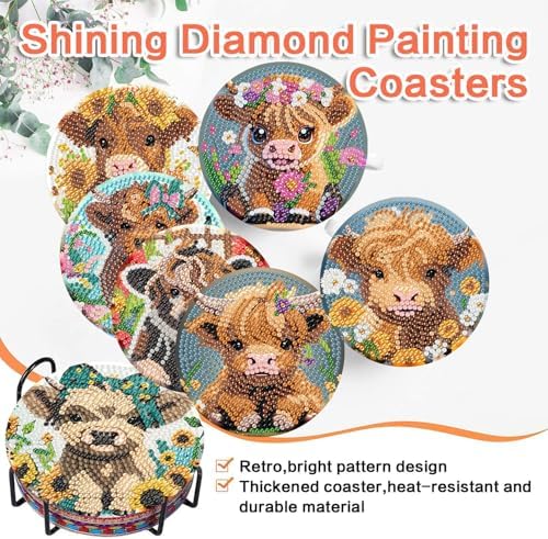ijbnhd 8 Pack Highland Cow Diamond Art Coasters Kits