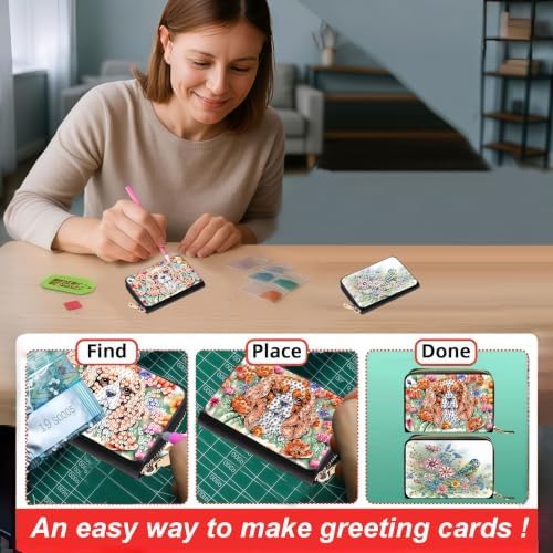 DDGYP 2PCS PU Leather Dog Butterfly Diamond Art Kits Zipper Card Holder