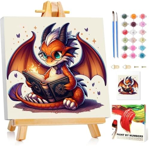 Dragon Paint by Numbers Kit for Kids, 8x8 inch