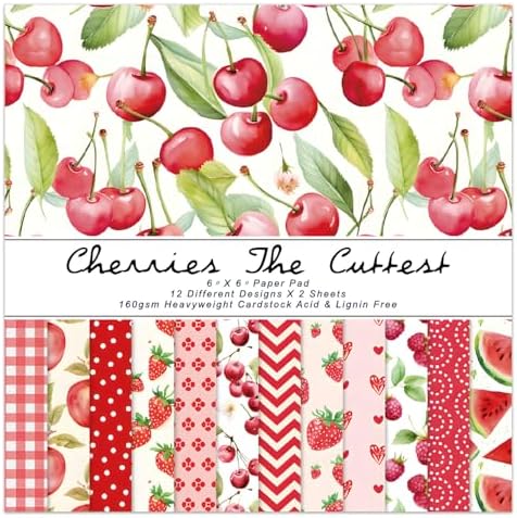 Fruit Scrapbook Paper Pad, 24 Sheets 6 x6 Inch Red Patterned Designed Decorative Decoupage for Card Making Folded Card Supplies Gift Wrapping Planners Journals DIY Crafts Photo Album