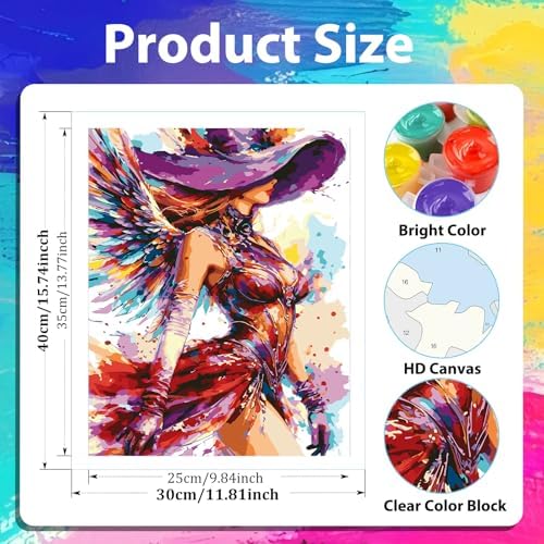 xcemhil Colorful Woman Paint by Numbers Kit for Adults Beginner, Colorful Woman Wearing a Hat Acrylic Paint by Number Kits Suitable for Home Wall Art Decor Gifts 16x20 Inch