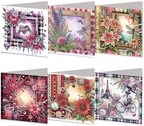 MaiYiYi 6 Pack DIY Flower Diamond Art Greeting Cards Kit