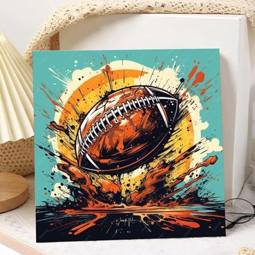 hkejoi Football Paint by Numbers Kit for Kids, Football Paint by Number for Kids Framed and Easel, Painting by Numbers, Easy DIY Crafts for Gift Home Wall Decor 8x8 in