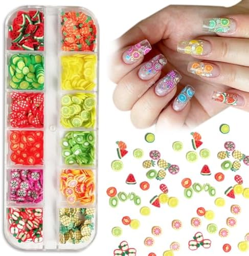 AKOAK 2 Boxes of Crystal Mash Clay Strip Flowers Fruit Slices Apples, Strawberries, Watermelons Nail Crafts Making, Decorations Scrapbook DIY Crafts