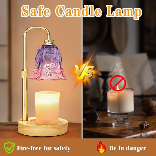 XJZJY Lavender Flower Candle Warmer Lamp with Timer, Elegant Home Decor | Dimmable wax melt warmer with 2 bulbs for jar candles, height adjustable, lavender tulip design, home decor gifts