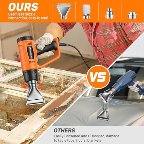 SEEKONE Heat Gun 1800W with 1112℉&752℉ 2 Temperature Settings for Crafting | 2-Speed Airflow 500/250L/min, Ergonomic Handle, Overheat Protection, 4 Nozzles For Vinyl Wrap, Shrink Wrap, Paint Removal