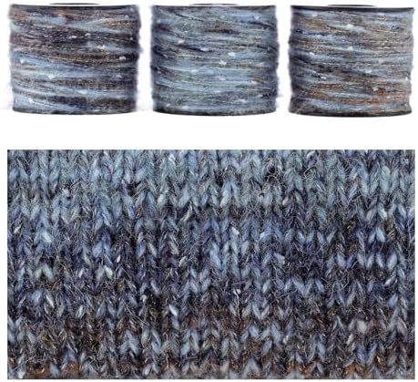 Artisanal Yarn Collection Multifiber Fancy Yarn for Knitting Crocheting Crafts DIY, Set of 3 Rolls(097 Misty Blue Sea Sand)
