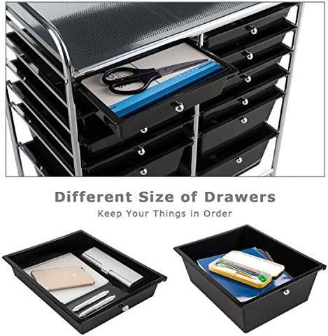 LDAILY 12 Drawer Rolling Storage Cart, Craft Cart Organizer on Wheels w/Metal Frame, Large Capacity & Smooth Drawer, Rolling Cart w/Drawers for Classroom, Office