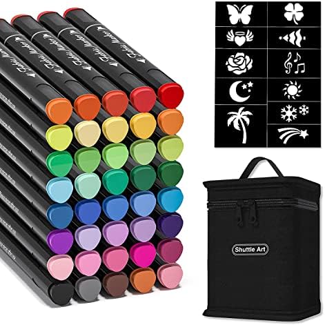Shuttle Art Fabric Markers, 40 Colors Dual Tip Fabric Marker Pens Permanent No Bleed Pens for T-Shirts Sneakers, Non-Toxic & Child Safe Permanent Shirt Pens for Adult Painting Writing