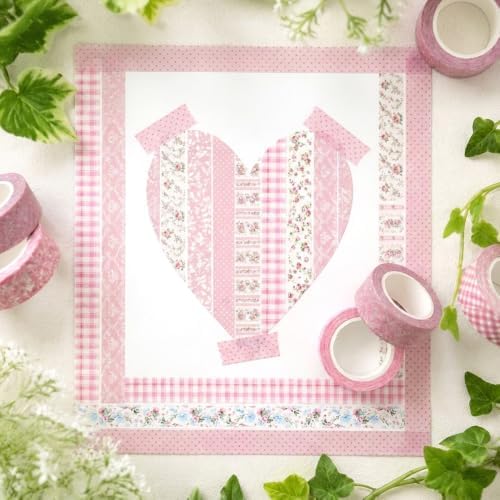 12 Rolls Floral Washi Tape Set, Pink Watercolor Flowers Design for for Journaling, Scrapbooking, DIY Craft, Planners, Gift Wrapping, Back to School Art Supplies