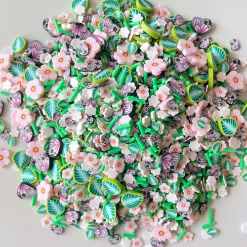 100G Polymer Clay Sprinkles for Crafts, Pink Flower Butterfly Leaves Slices Embellishments for DIY Crafts Nail Art Supplies Cellphone Decoration Accessories (Light Pink)