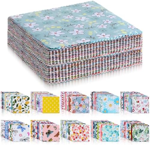 200 Pcs 5"x 5" Charm Packs for Quilting, Precut Multi-Color Printed Floral Fabric Squares Bundles Quilting Supplies, Spring Floral Color Scheme Printed Patchwork Supplies for Holiday DIY Sewing Craft