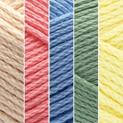 Lion Brand Yarn, 24/7 Cotton Mercerized Lightweight Yarn for Knitting, Crochet, and Crafts, Tea Party, 5 Pack, Multicolor Pack of Natural Fiber for Breathable Tops, Durable Bags, and Dish Cloths