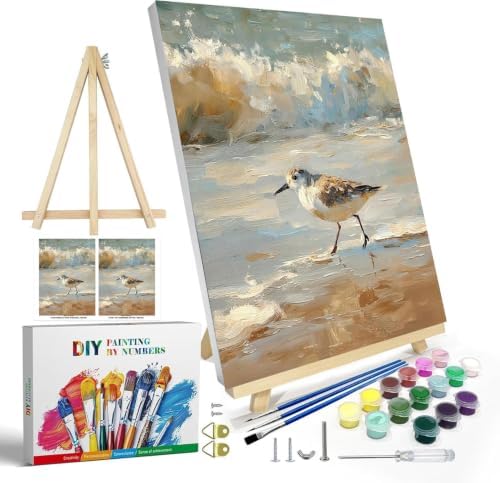 WUDWL Paint by Numbers Kit for Adults Framed Canvas, with Wooden Easel