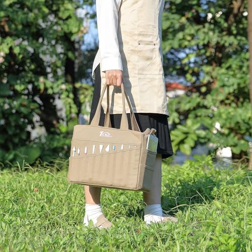 Art Craft Supply & Pottery Bag – 36 Pockets – Detachable Shoulder Strap - Handles – Removable Padded Divider - Washable – Tools, Knitting, Crochet, Yarn, Sewing, Scrapbooking, Clay, Tote