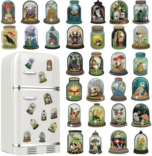 Motipuns 30 Pcs Halloween Diamond Painting Magnets Kits Gothic Diamond Art