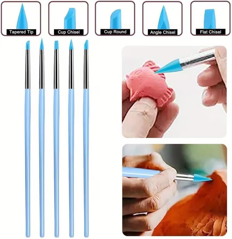 15 PCS Blue Clay Sculpting Tools Set, Professional Silicone Brushes & Dotting Tools Kit for Polymer Clay, Air Dry Clay, Pottery, Modeling & Crafting for Adult