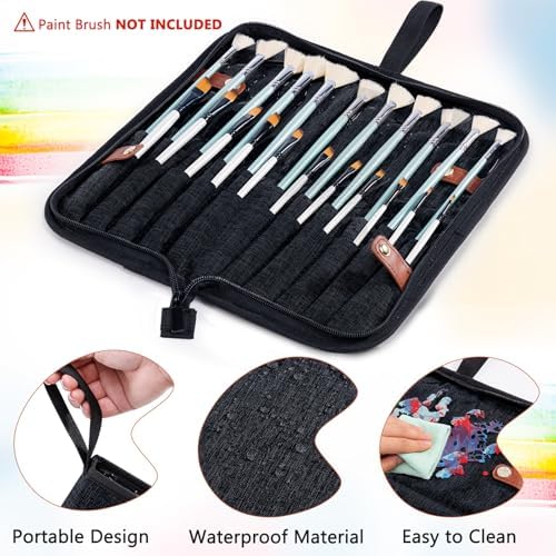 Paint Brush Holder Case for Artists with 22 Slots, Brush Organizer with Pop-Up Stand, Travel Paintbrush Storage Bag for Acrylic Oil Watercolor, Zippered Art Brush Cover (Brushes Not Included)