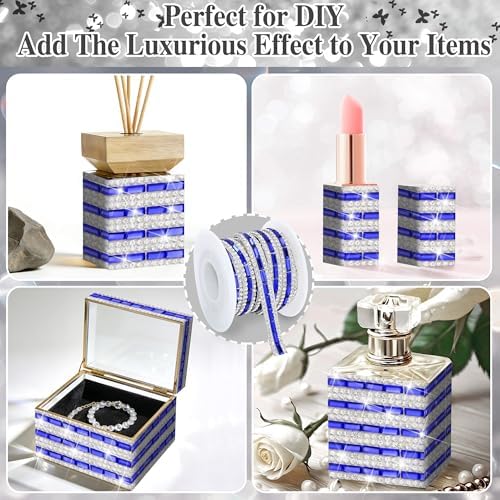 Blue Crystal Rhinestone Ribbon Royal 1 CM Wide Diamond Trim Sticker