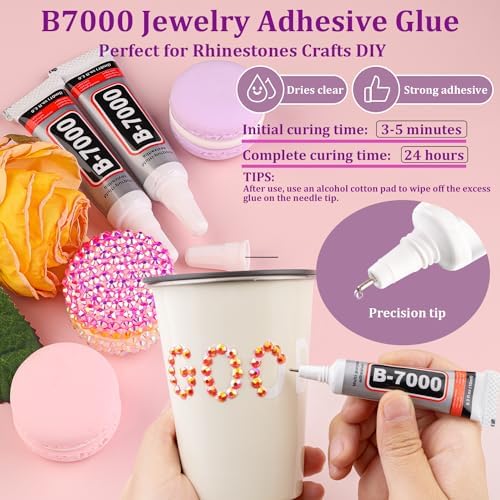 Resin Jelly Rhinestones for Crafting with B7000 Jewelry Glue, 2 Boxes Red AB Flatback Crystals with 2Pcs 10ml Glue, Bedazzling Non Hotfix Gems for DIY Tumblers Clothing Shoes Manicure