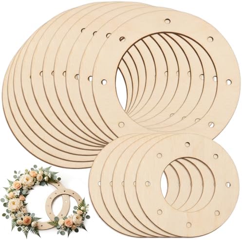 RAINFLOW 15 PCS Wood Wreath Form Rings - Unfinished Round Wooden Hoops | Mixed 15cm 10cm Wreath Base Blanks for DIY Floral Crafts, Christmas Easter Door Decor, Wall Hanging and Gift Projects