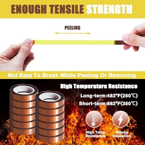 MEBMIK 12 Rolls 10mm x16m(52FT) Heat Tape High Temperature Heat Resistant Tape Heat Transfer Tape for Heat Sublimation Press Vinyl,No Residue