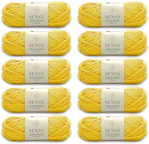 S Sensy Softee Raffia - Polyester Raffia Yarn, 10 Skein Yellow, 109 Yards