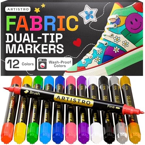 ARTISTRO 12 Dual-Tip Fabric Markers Decorating Kit, Permanent for Clothes