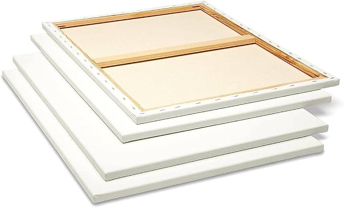 KINGART Stretched White Canvas Set – Rectangle, 18x24 Inch, 4-Pack – 100% Cotton, Triple Gesso Primed – 5/8" Profile Back-Stapled Artist Boards for Acrylic, Oil, Pouring, & Mixed Media Painting