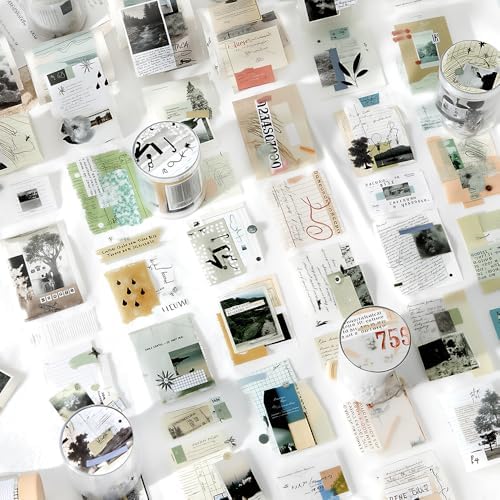 Abstract Art Die Cut PET Tape Stickers For Journaling Vintage Aesthetic Scrapbook Stickers Freedom is The Wilderness Theme Collage Decorative PET Sticker Rolls For Scrapbooking Junk Journal Supplies