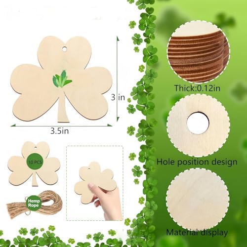 Wooden Clover Ornament, 10pcs Blank Wood Ornaments,3.5x3 in Used for Painting and Decoration DIY Technology, Hanging skrnrhrery
