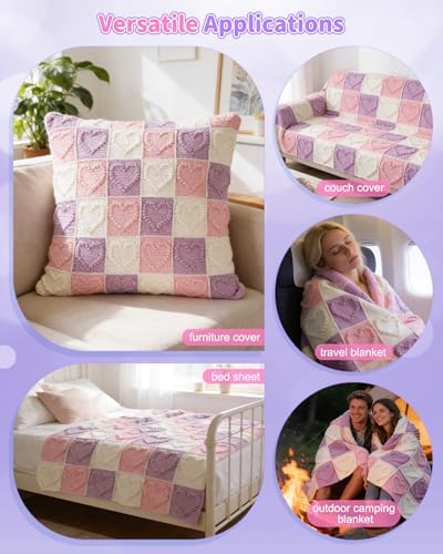 Coopay Crochet Kit for Beginners, 3D Heart Granny Square Blanket Kit, Set A