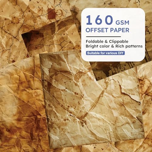 Vintage Scrapbooking Paper Pad 6in - 24 Sheets Aesthetic Kraft Paper Patterned Decor for Origami Collage Journaling Decoupage Wrapping Folded Supplies Gift Cards DIY Crafts Photo Album