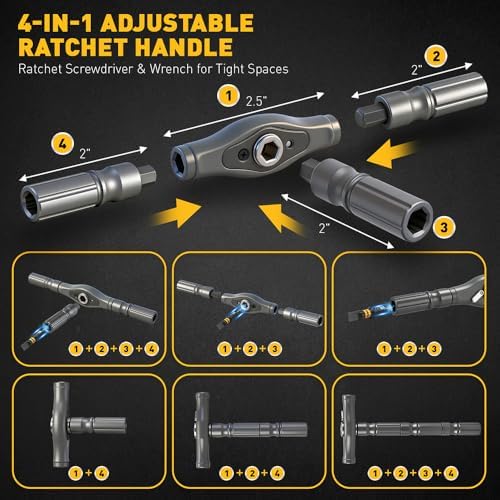46 in 1 Magnetic Ratchet Screwdriver Set, Multi-Bit Screwdriver Kit, Nut Driver Set, Detachable Ratchet Handle with Storage Case, Repair Tool Kit for Furniture, Computer, Bicycle