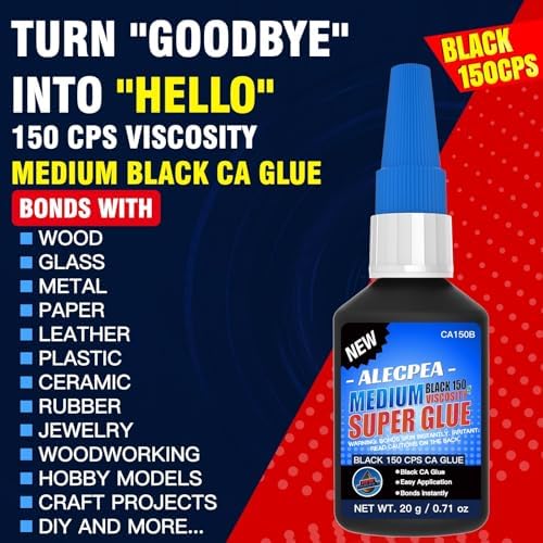 ALECPEA Black CA Glue 20g 150CPS Medium Super Glue for Wood & Leather