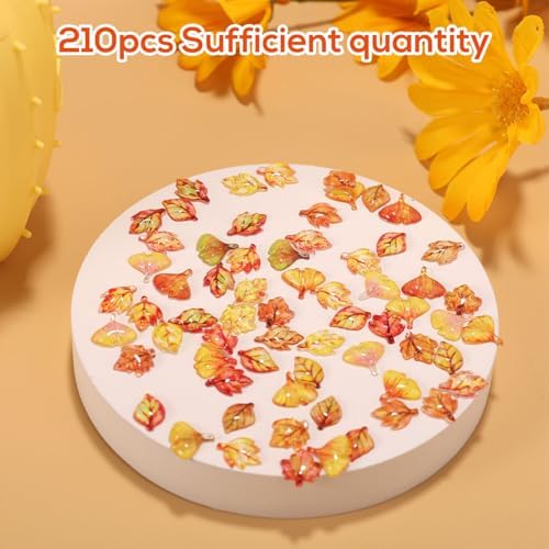 210pcs Mini Fall Leaves, 5 Styles Resin Funny Miniature Leaves for Crafts