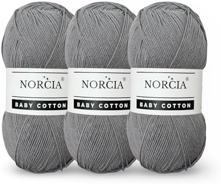 Baby Cotton, 55% Cotton 45% Acrylic Yarn, Fine/Sport (2) for Crochet and Knitting, Soft Amigurumi Yarn, 100 gr (361 yds)